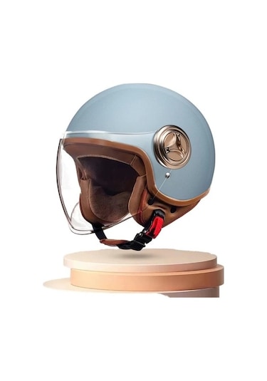 3c Sertifikalı Kadın Erkek Açık Motosiklet Kaskı - Siyah L0yuks Açık Mavi