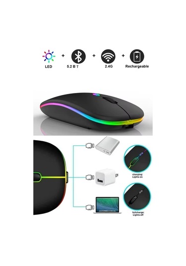 Maxgo 3147 Kablosuz Wireless 2.4g Bluetooth Sessiz Mouse Şarj Edilebilir Rgb Renkli Ergonomik Tasarımlı