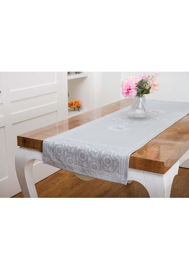 Finezza İris Jaka rPolyester Kumaş Gri Runner 45x150 cm - 1411
