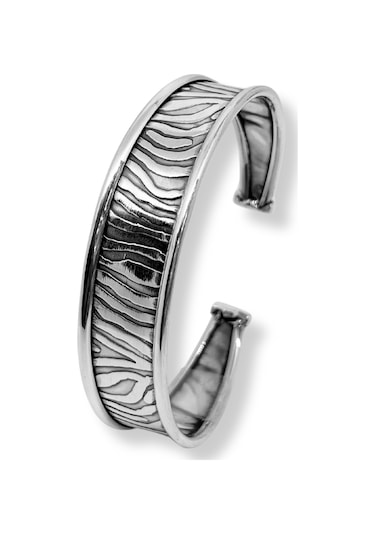 Oya Silver Zebra Desenli Ayarlanabilir Kalın Gümüş Bilezik 0239458