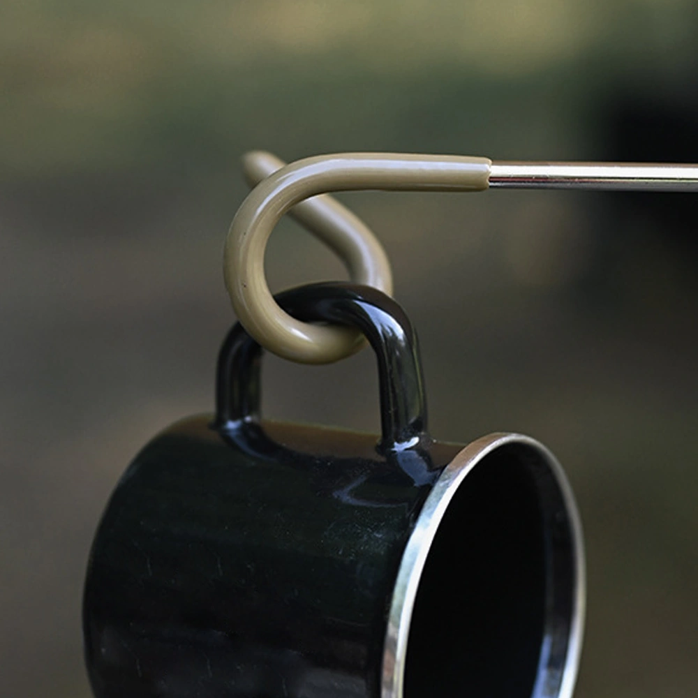 Dofolink Stainless Steel Çadır Feneri Asma Kolu - İki Başlı Kaymazlı Kanca, Spiral Taşınabilir, Siyah Siyah