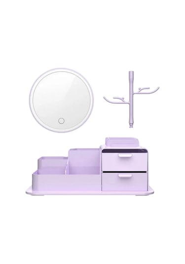Wezone Led Aynalı Makyaj Dolabı Mor - Usb Şarjlı, 90 Döner Ayna, Işıklı Dokunmatik Kontrol, Makyaj Ve Mücevher Organizasyon Kutusu Sarı - Mor