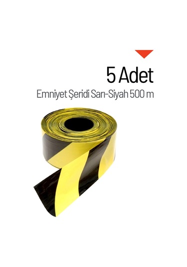 5 Adet Emniyet Şeridi Sarı-siyah 500 M, İkaz Bandı, Güvenlik Şeridi-4116