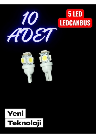 T10 Led Beyaz Park Ampülü 10 Adet Canbus