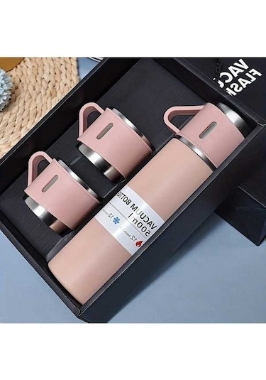 Trendooze Gaojunshop01 Pembe 16.9oz Paslanmaz Çelik Termos Sıcak Soğuk Seyahat Bardağı Seti Pembe