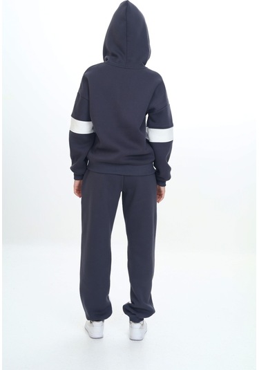 Toontoy Kız Çocuk Kapüşonlu Fermuarlı Garni Detaylı Eşofman Takım Füme