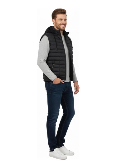 Erkek Büyük Beden Kapüşonlu Spor Yelek 5001 Bgl-st04896 Siyah