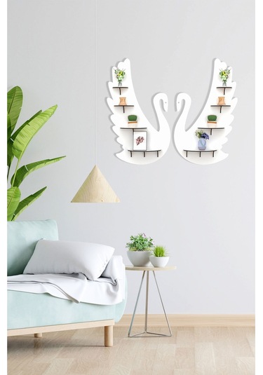 Kuğu Raf Duvar Dekoru Ahşap "8 Raflı Duvar Dekerasyonu" Mobilya