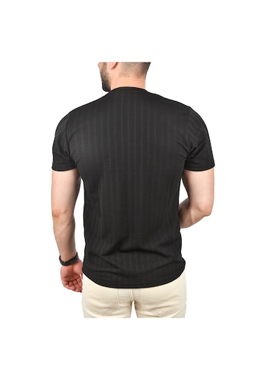 Deepsea Erkek Siyah Dar Kesim Pamuklu Tişört Slim Fit Nefes Alan Yumuşak Dokulu Tişört 2504351 Siyah