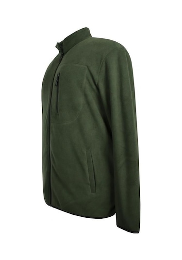 Erkek Büyük Beden Dik Yakalı Fermuarlı 122 Kg-172 Kg Arası İçin Uygun Bedenli Polar Sweat Mont Haki Yeşil