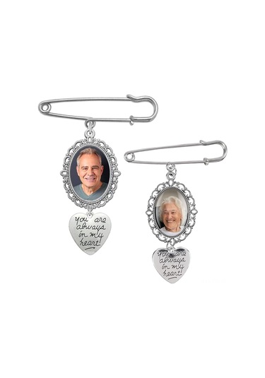 Padalink Evlilik Fotoğrafı Hatırlama Broşu - Gelin Gelin Damat Akraba İçin 2 Adet Alüminyum Portre Çerçevesi Pendan Gümüş