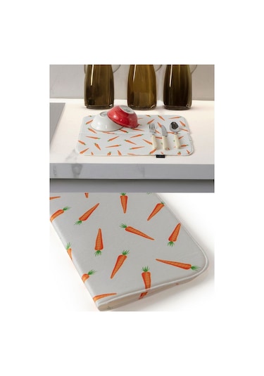 Bulaşık Kurutma Örtüsü, Bulaşıklık, Tezgah Üstü Bulaşık Matı, Süper Emici Mutfak Matı, Havuç Desenli Çok Renkli