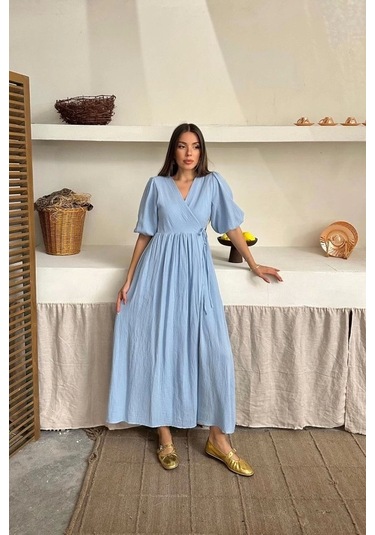 Bebe Mavi Müslin Uzun Elbise Bebe Mavi