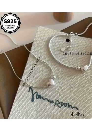 Palermo S925 Ayar Gümüş Kalp Kolye Ve Gümüş Bileklik Altın - Gümüş