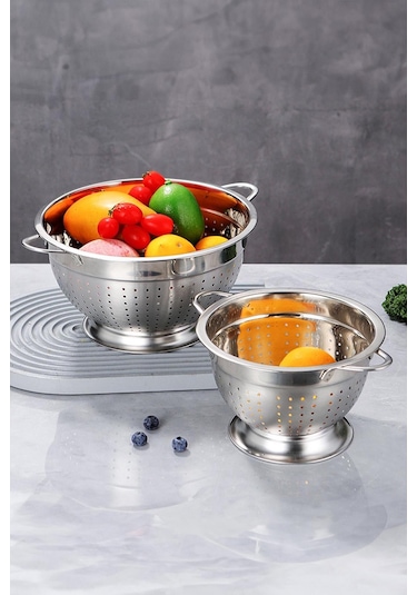 Olla Gümüş Paslanmaz Çelik Kevgir Karıştırma Kasesi Salata Makarna Sebze Meyve Süzgeç 30 Cm Gümüş