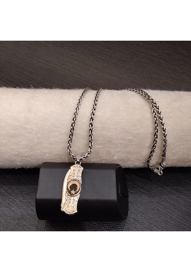 925 Ayar Gümüş Ay Yıldız Detaylı Kolye Ucu -şık Tasarım Zincirsiz Gümüş