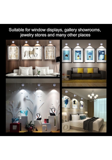 Vkemall Tl005-sın Pilli Led Spot Işık 2 Lümp+2 Kumanda - Uzaktan Kontrol, 200 /350 Döner, 4 Seviye Parlaklık - Sergi, Şarap Dolabı, Mükemmel Işıklandırma Diğer