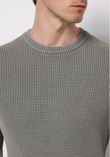 Colins Regular Fit Yuvarlak Yaka Jakarlı Erkek Yeşil Kazak Cl1076731 Q1.v2 Kha Haki