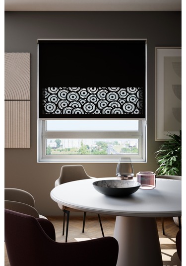 Lazer Kesim Mat Stor Perde, Lazer Kesimli Modern Serisi, M-201008 Siyah Renk Siyah