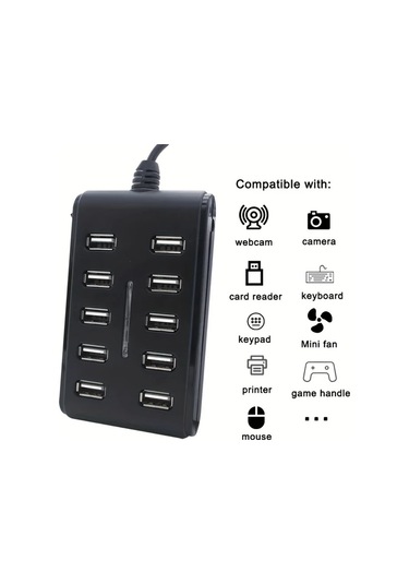 Oldfriend 10'lu Taşınabilir Usb Hub Multiport Adaptör Siyah Abs Yapı 36v Fare Klavye