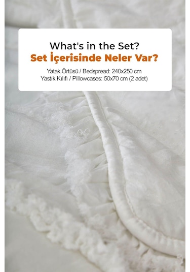 Evlen Home Pamuklu Echos Yatak Örtüsü Takımı Günlük Çift Taraflı Kişilik 3 Parça Dolgulu El İşi Beyaz
