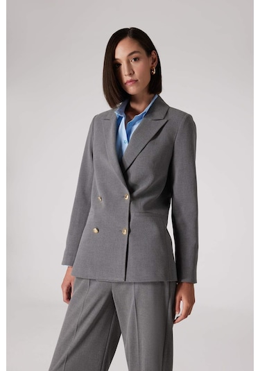 DeFacto x Sorbe Kruvaze Yaka Basic Düz Düğmeli Blazer Ceket D9922AX24AUAR222 Antrasit