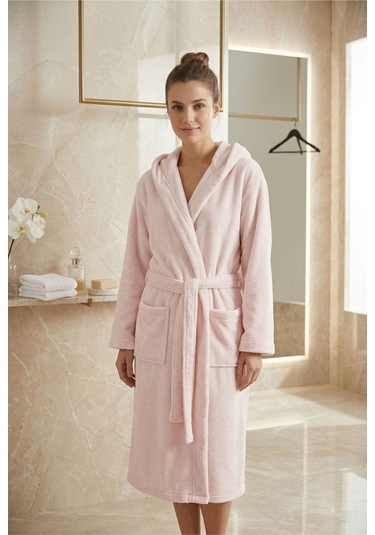 Rashell Welsoft Kapüşonlu Peluş Bornoz Pembe