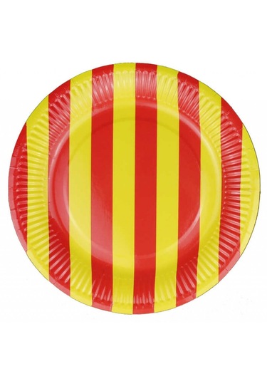 Tabak Karton Çizgili Sarı Kırmızı 23 Cm Pk:8 +3