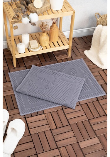 Leoline %100 Pamuk Premium 2'li Ayak Havlusu - Antrasit Antrasit