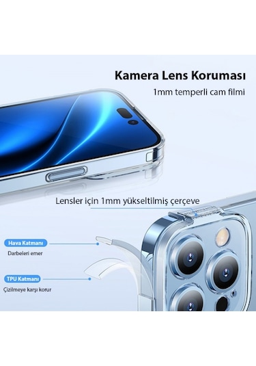 More TR Baseus Simple Case iPhone 14 Pro 6.1 Kamera Korumalı İnce Silikon Şeffaf Kılıf