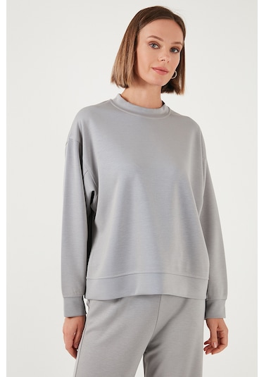 Lela Streç Bisiklet Yaka Oversize Fit Scuba Bayan Sweat 5865879 Gri