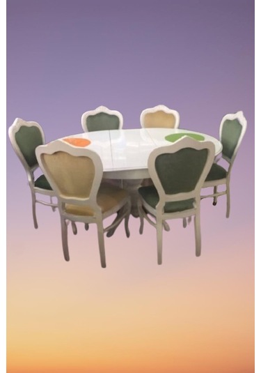 Baba Ayak Açılır Masa Ahşap Kayın Ihlamur Ağacı Parlak Beyaz  Boya Masa ve Ayak 6 Adet Klasik El Yapım