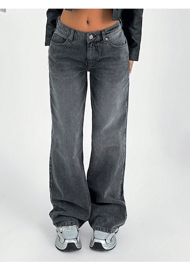 Kadın Wide Leg Jeans Pantolon Siyah