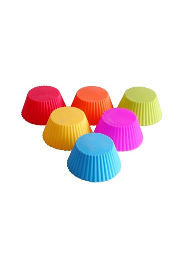 Vkemall 24'lü Tekrarlı Kullanım Silikon Pasta Kalıbı - Cupcake Ve Muffin İçin 6 Renk Her Renk 4 Adet Çok Renkli