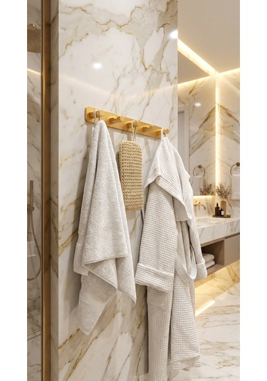 5'li Premium Gold Alüminyum Banyo Mutfak Havlu Bornoz Askısı Altın