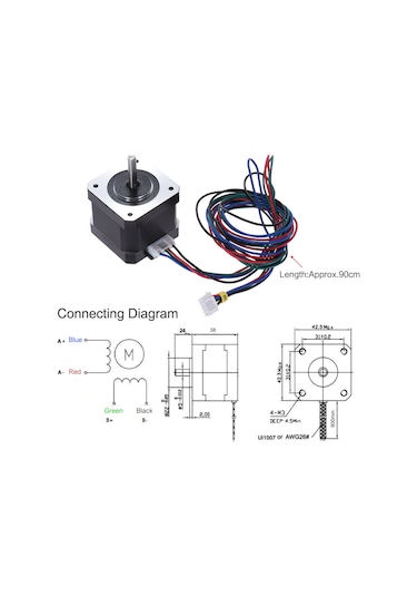 Ximistore9 3d Yazıcı İçin Nema 17 Step Motor - 0.4n.m Tork, 1.8 Adım Açısı, 42mm Boyut