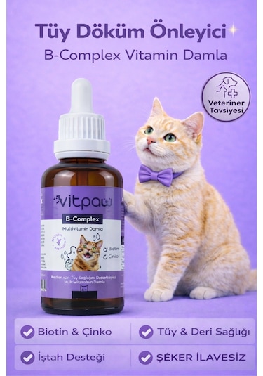 Vitpaw Kediler için Tüy Dökümü Önleyici Multivitamin B+Complex 50 ML