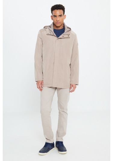 AC&Co / Altınyıldız Classics Erkek Vızon Standart Fit Normal Kesim Kapüşonlu Dik Yaka Trençkot Vizon