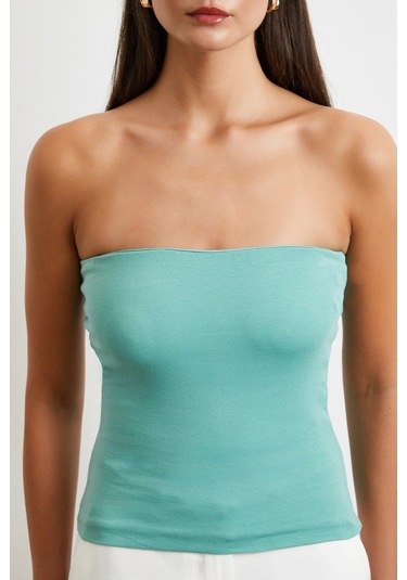 Straplez Top Yeşil Yeşil
