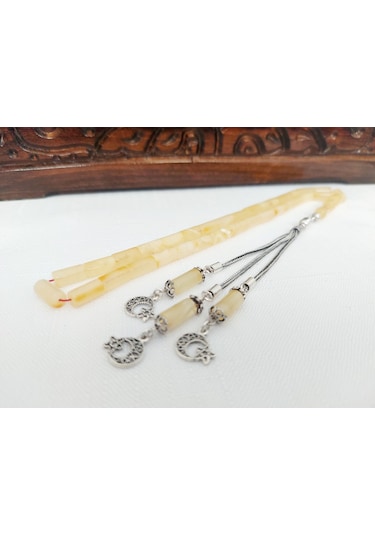 Orjinal Mat Kaya Damla Kehribar Kesme Gümüş Püskül Tesbih 5x10