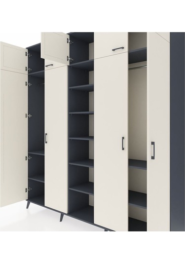 Hyperion Dolap 12 Raflı 9 Kapaklı 2 Askılı 220x44x243 Antrasit-aytaşı/antrasit Aytası/antrasıt