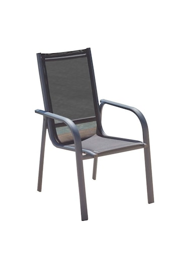 Erinöz Lena Alüminyum Bahçe Sandalyesi Antrasit Gövde Siyah File Antrasit