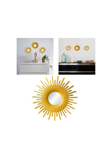 Suntek Yuvarlak Asılı Ayna Ev Şifonyer Dekor Duvar Aynaları Güneş Şekilli Altın