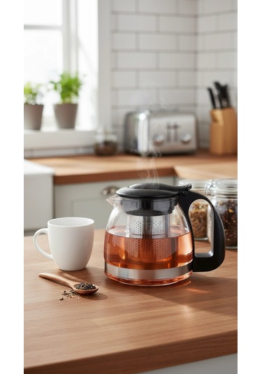 Lüks Renkli Cam Süzgeçli Demlik 700 Ml Modern Şıklık Çok Renkli