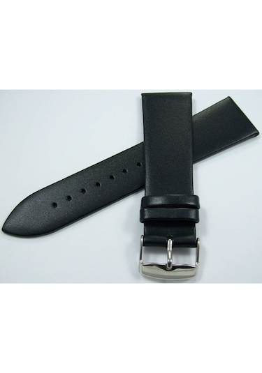Bizon 24Mm Siyah Deri Saat Kayışı Dikişsiz Klasik Saat Kordonu Si