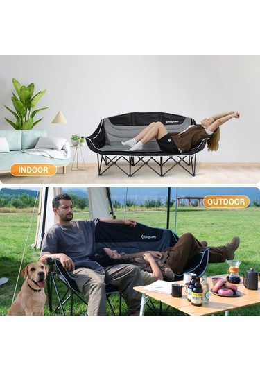 Kingcamp Canna Ultra Konforlu Üç Kişilik Katlanır Kamp Sandalyesi B.grey Gri - Siyah