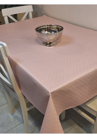 Elyaflı Pvc Muşamba - Desenli Silinebilir Masa Örtüsü Krem Pembe