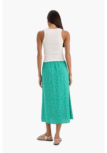 DeFacto A Form Çiçekli Normal Bel Midi Etek Z8094AZ25SMGN748 Yeşil