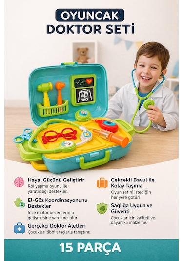 Dede Çekçekli Bavulum Doktor Set Oyuncak Candy Ve Ken 15 Parça Eğitici Meslek Doktor Seti