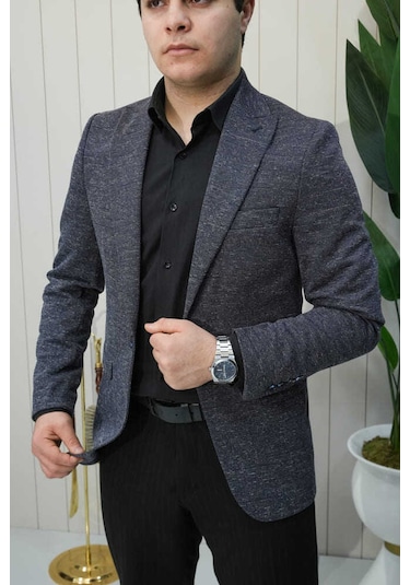 Bys Beystil Sivri Yaka Kırçıllı Lacivert Ceket Eylül- Slim Fit